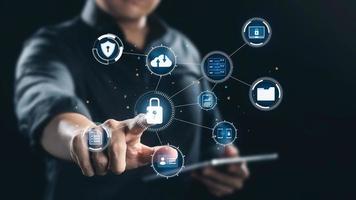cybersecurity concept, user privacy security and encryption, secure internet access Future technology and cybernetics, screen padlock. photo