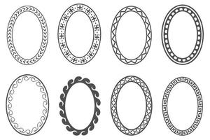 Greek key oval frame set. Circle borders with meander ornaments. Ellipse ancient designs. Vector