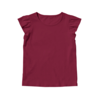 Girls' maroon cotton blank t-shirt template front view on a transparent background png