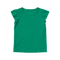 vista frontal do modelo de camiseta em branco de algodão verde kelly para meninas em um fundo transparente png