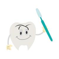 animated teeth and toothbrush, and vector illustration on a white background