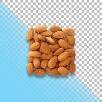 Top up view raw almonds isolated on transparent background. photo