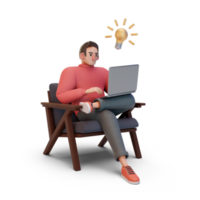 Man working on laptop with idea png
