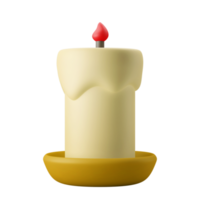 vela de cera con llama en la ilustración del icono 3d de la placa png