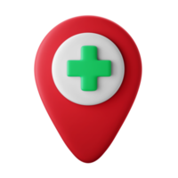 marca de ubicación del hospital en el mapa icono 3d ilustración png