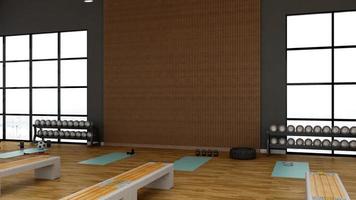 diseño de interiores de gimnasio moderno - concepto minimalista moderno en 3d foto