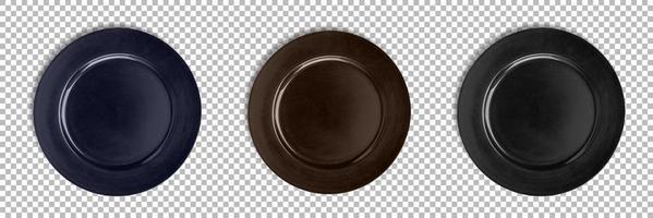 Set of colored ceramic plates with transparent background. photo