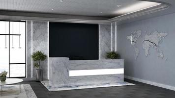 Sala de recepción de renderizado 3d - concepto de diseño de interiores minimalista moderno foto