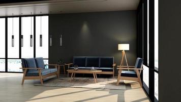 3d render guest lounge wall mockup design with modern minimalist interior design concept photo