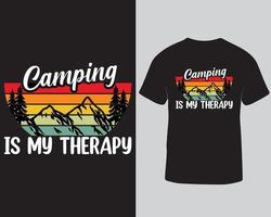 acampar es mi plantilla de diseño de camiseta de terapia. diseño de camisetas para acampar al aire libre. camiseta camper descarga gratuita vector