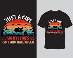 solo una chica que ama los gatos y el diseño de camisetas de Halloween. diseño de camiseta de halloween para gatos descarga profesional vector