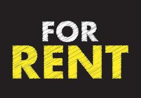 For rent writing text on black chalkboard. Vector illustration.