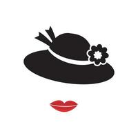 Women Black hat icon with red lips. Women Cap with red lips icon. Vector illustration.