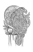 ilustración de un pájaro sentado con las alas plegadas. página para colorear vector
