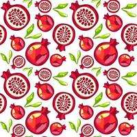 Seamless pomegranate pattern with leaves on white background vector