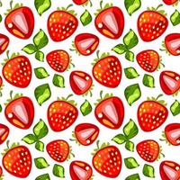 Seamless strawberry pattern with leaves on white background vector