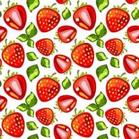 Seamless strawberry pattern with leaves on white background vector