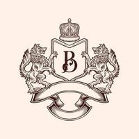 escudo de armas heráldico con un escudo con dos lobos en estilo vintage vector