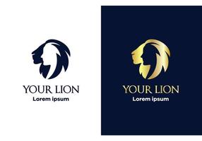 el logotipo tiene la forma de siluetas de un león y un hombre. marca personal vector