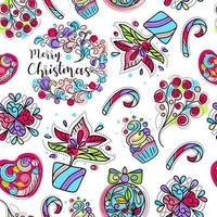 Christmas seamless pattern with cute illustrations and lettering vector