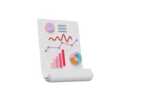 3d wit klembord checklist met persoonlijk gegevens, grafieken, diagram analyse bedrijf financieel gegevens geïsoleerd. bedrijf strategie, evalueren de prestatie concept, 3d geven illustratie png