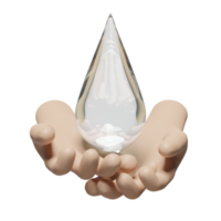 3D duas mãos segurando o ícone de gota de água isolado. conceito de dia mundial da água, ilustração de renderização 3d png