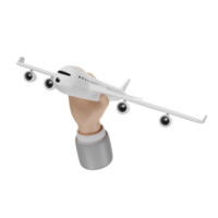 businessman hands holding 3d airplane isolated. jet commercial airplane, plane travel concept, 3d render illustration png