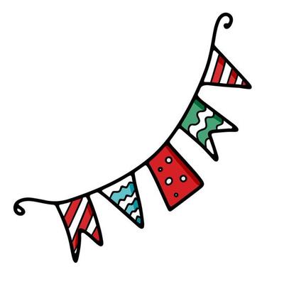 Multicolored flags for a party or birthday on a rope.