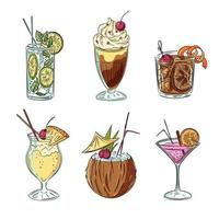 bebidas alcohólicas de verano con frutas. cócteles dibujados a mano con estilo vector