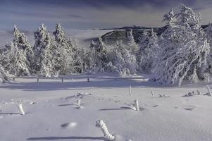 A view of a winter landscape from the top of Radhost Mountain photo