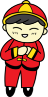 hand dragen kinesisk pojke i röd klänning illustration på transparent bakgrund png