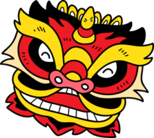 illustration de danse du lion chinois dessiné à la main sur fond transparent