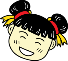 niña china dibujada a mano con ilustración de moño de pelo sobre fondo transparente png