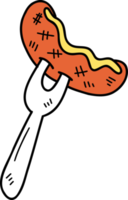 saucisse et fourchette dessinées à la main illustration sur fond transparent png