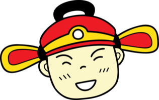hand drawn Chinese boy wearing a red hat illustration on transparent background png