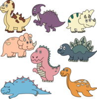 Dinosaurier und prähistorische Kreaturen. eine Sammlung von Vektorillustrationen im Cartoon- und Doodle-Stil png