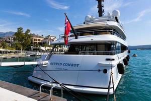 Tivat, Montenegro - October 20, 2020, Astrid Conroy, mega yacht, luxury class, stands in the marina. photo