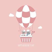 cute and lovely hand drawn couple sheep on hot air balloon, happy valentine's day, love concept, flat vector illustration cartoon character costume design