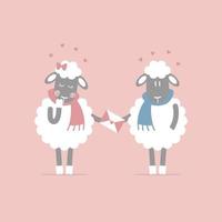 cute and lovely hand drawn couple sheep holding love letter with heart, happy valentine's day, birthday, love concept, flat vector illustration cartoon character design isolated