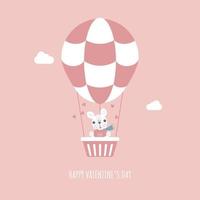 cute and lovely hand drawn cute french bulldog pug on hot air balloons, happy valentine's day, love concept, flat vector illustration cartoon character costume design