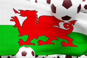 Wales Flag with Ball. Football 2022 Minimal 3D Render Illustration photo