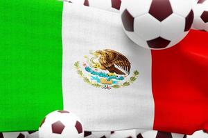 bandera de méxico con pelota. ilustración de renderizado 3d mínimo de fútbol 2022 foto