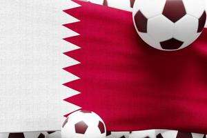 bandera de qatar con pelota. ilustración de renderizado 3d mínimo de fútbol 2022 foto