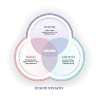 la ilustración vectorial de la estrategia de marca diagrama de venn tiene visión, imagen y cultura es clave para ayudar a competir con éxito. cultura de marca y concepto de estrategia empresarial. presentación infográfica. vector