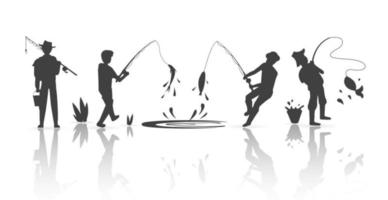 colección de siluetas estilo pescador de pescado, ilustración vectorial vector