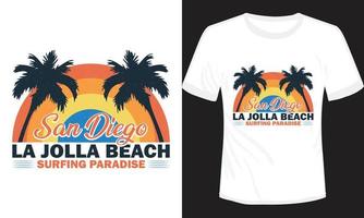 San Diego La Jolla Beach Surfing T-shirt Design vector