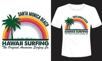 hawaii surfeando diseño de camiseta de playa de santa mónica vector