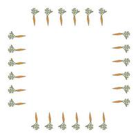 Square frame with orange carrots on white background. Isolated wreath for your design. vector