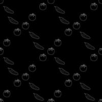 Seamless pattern with great  tomato and cucumbers on black background. Vector image.
