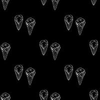 Seamless pattern with great creative ice cream on black background. Vector image.